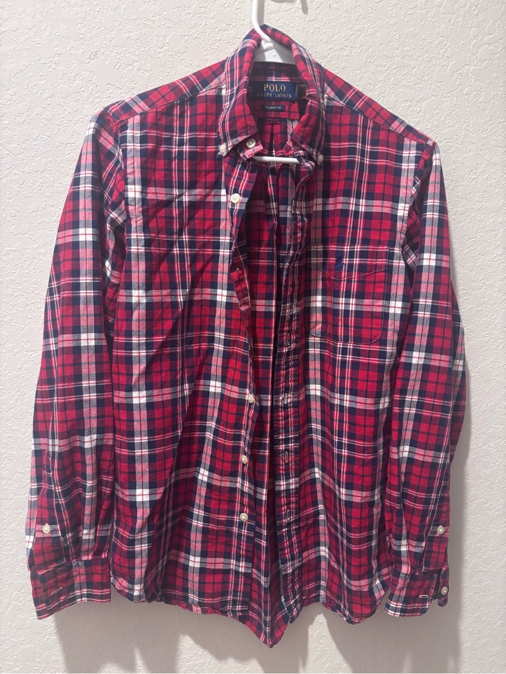 Polo Ralph Lauren Classic Fit Plaid Button Down Shirt XS Red Navy Tartan